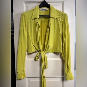 Diane Von Furstenberg Chartreuse Tie-Front Blouse
